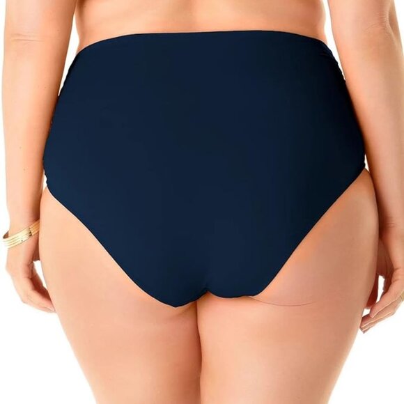 NWT Anne Cole Women's High-Waist Shirred Bikini Bottoms Blue Size 24W $70 8B532 - Picture 2 of 3